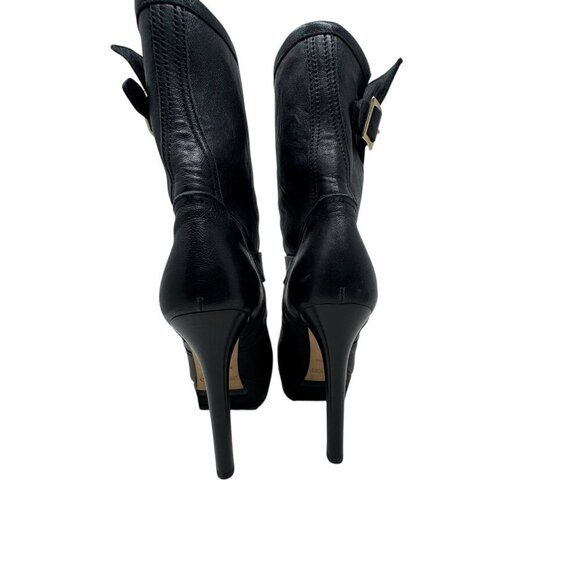 JIMMY CHOO Dylan Mid-Calf Black leather Heeled Moto Boots Heels size 39 9 - Picture 11 of 13